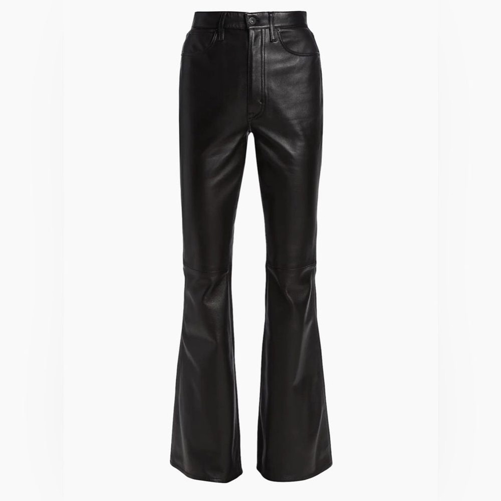 SLVRLAKE Women's Indiana Lambskin Leather High-Rise Flare Pants sz‎ 29 Black NWT